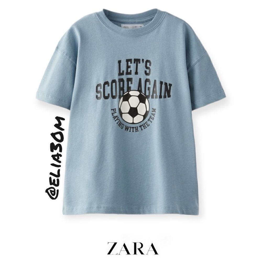 ZARA Kids Blue Soccer T-Shirt NWT Size 9/10 - Picture 2 of 6